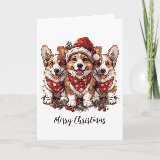 Feliz Navidad Pembroke Corgi galés cachorros (Anverso)