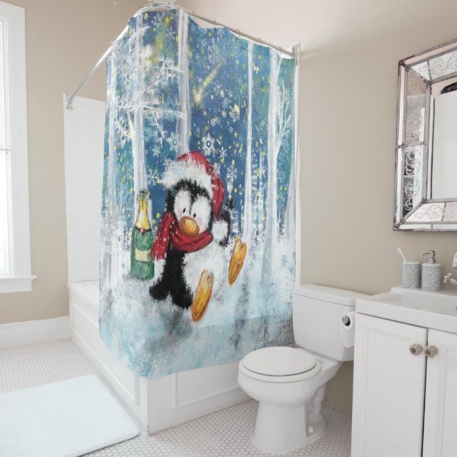 Feliz Navidad Penguin Funny Shower Cortina (In situ)