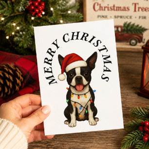 Feliz Navidad Perrito Boston Terrier Lindo Sombrer