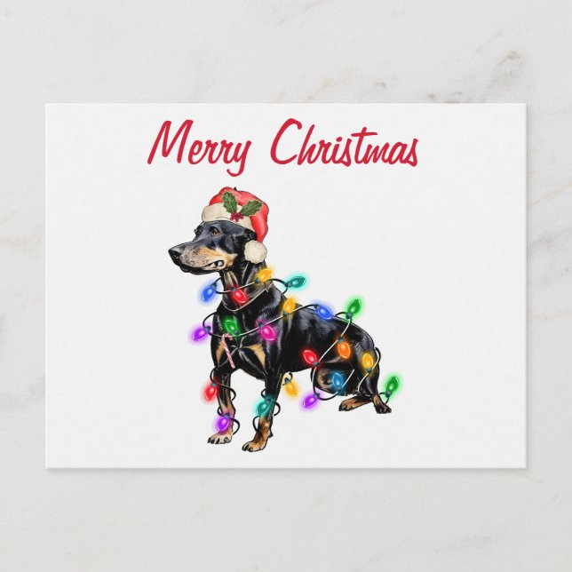 Feliz Navidad Perro Doberman en el Gorra de Santa (Anverso)