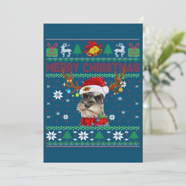 Feliz Navidad Perro feo Schnauzer Santa Hat (Anverso de pie)