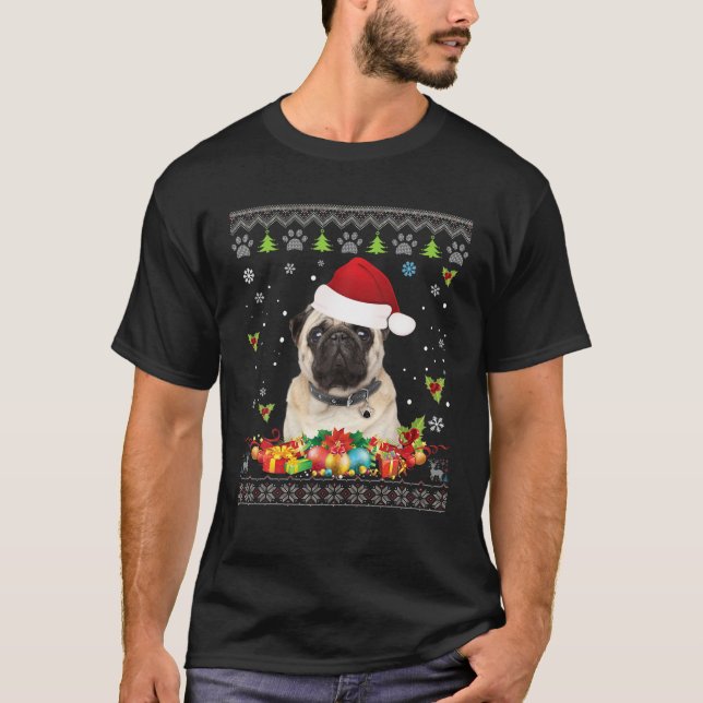Feliz Navidad Perro Pug Sueño suéter Santa Claus L (Anverso)
