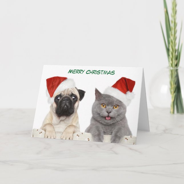 Feliz Navidad Perro Pug y Kittten (Anverso)