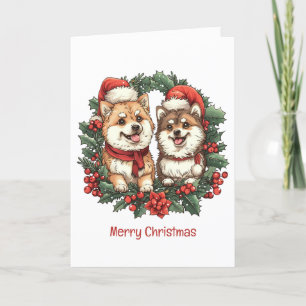 Feliz Navidad Perros Pomeranos Mistletoe Wreath