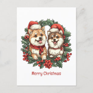 Feliz Navidad Perros Pomeranos Mistletoe Wreath