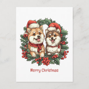 Feliz Navidad Perros Pomeranos Mistletoe Wreath