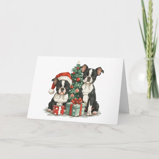 Feliz Navidad Perros Terrier de Boston (Anverso)