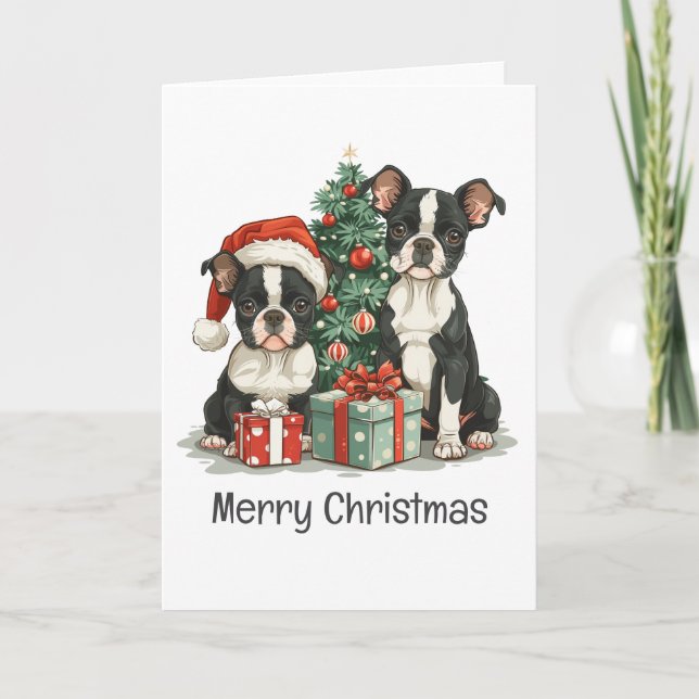 Feliz Navidad Perros Terrier de Boston (Anverso)