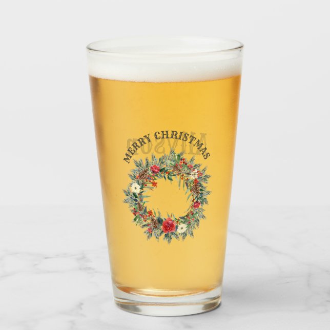 Feliz Navidad personalizada con corona de feriado (Anverso (lleno))