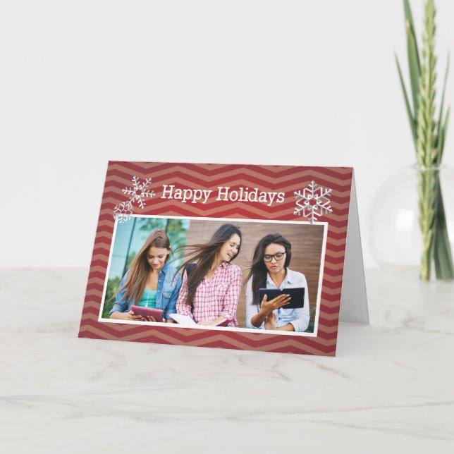 Feliz Navidad Personalizada Foto Chevron Rojo, Zig (Anverso)