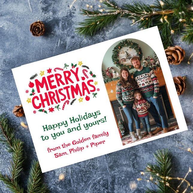 FELIZ NAVIDAD PERSONALIZADO Arco FOTO Xmas moderno (MERRY CHRISTMAS CUSTOM Arch PHOTO Xmas Holiday Moderrn Card
)