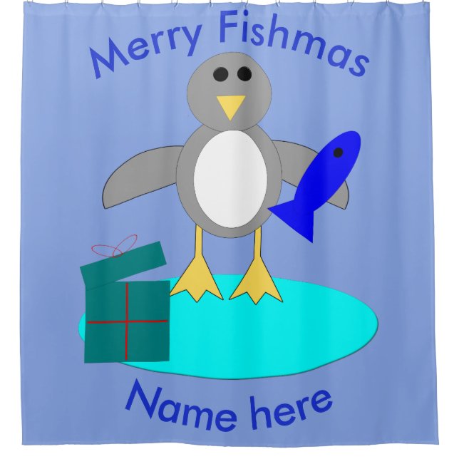 Feliz Navidad Pesca Pingüino Cortina de Ducha (Anverso)