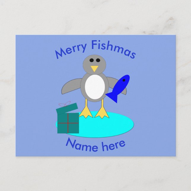 Feliz Navidad Pescado Pingüino Personalizado posta (Anverso)