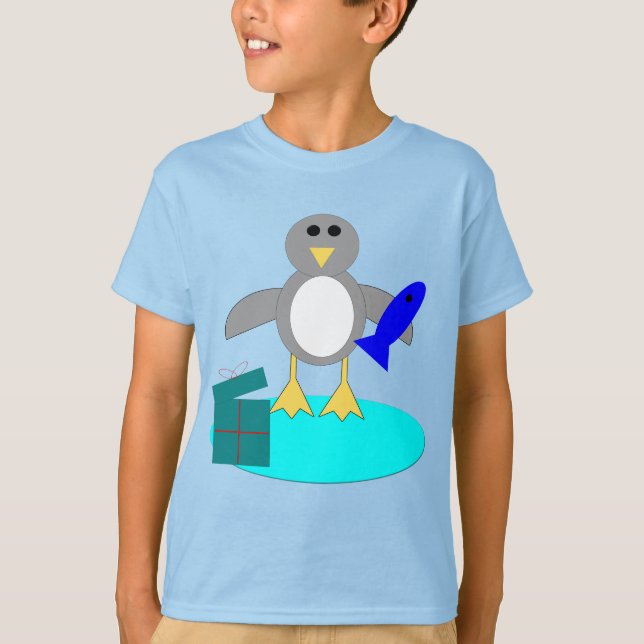 Feliz Navidad Pescando Niños Pingüinos en camiseta (Anverso)