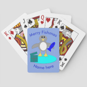 Feliz Navidad Pescando Pingüino Jugando cartas