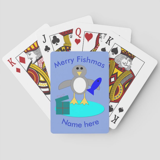 Feliz Navidad Pescando Pingüino Jugando cartas (Reverso)