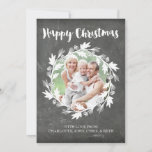 Feliz Navidad Photo Card Chalkboard Wreath<br><div class="desc">Feliz nombre de personalizable para Navidades y tarjeta de foto rústico patrón de tiza de campo con ilustracion floral festivo. Añade el texto de tu personalizado a esta tarjeta para crear un navidad único que saluda esta temporada navideña para amigos y familiares.</div>