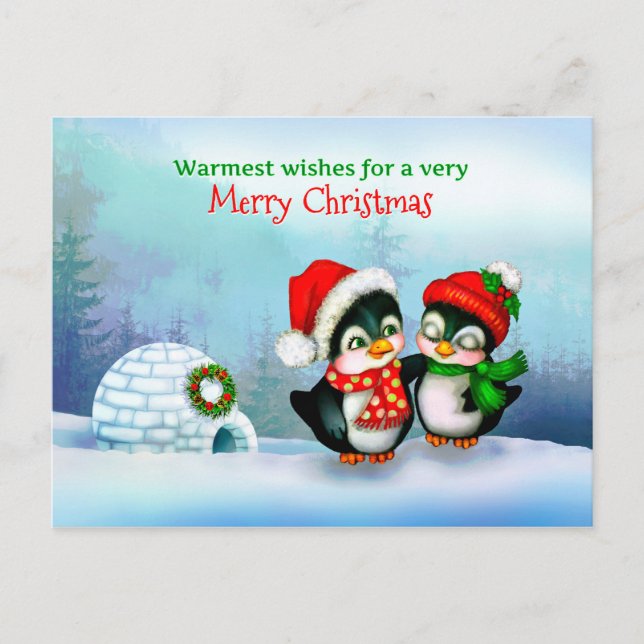 Feliz Navidad Pingüinos e Igloo en Nieve (Anverso)