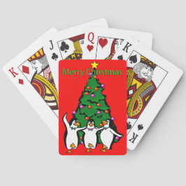 Feliz Navidad Pingüinos Felices Cartas de Juego de