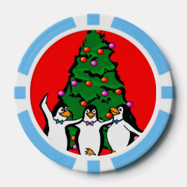 Feliz Navidad Pingüinos felices Póquer Chips, Azul