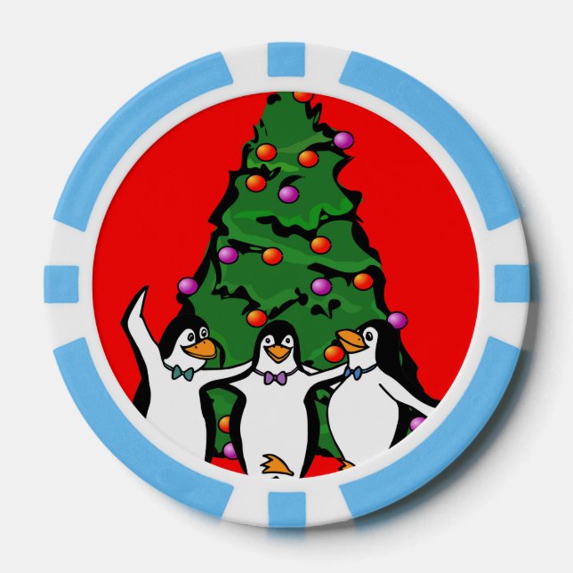 Feliz Navidad Pingüinos felices Póquer Chips, Azul (Anverso)