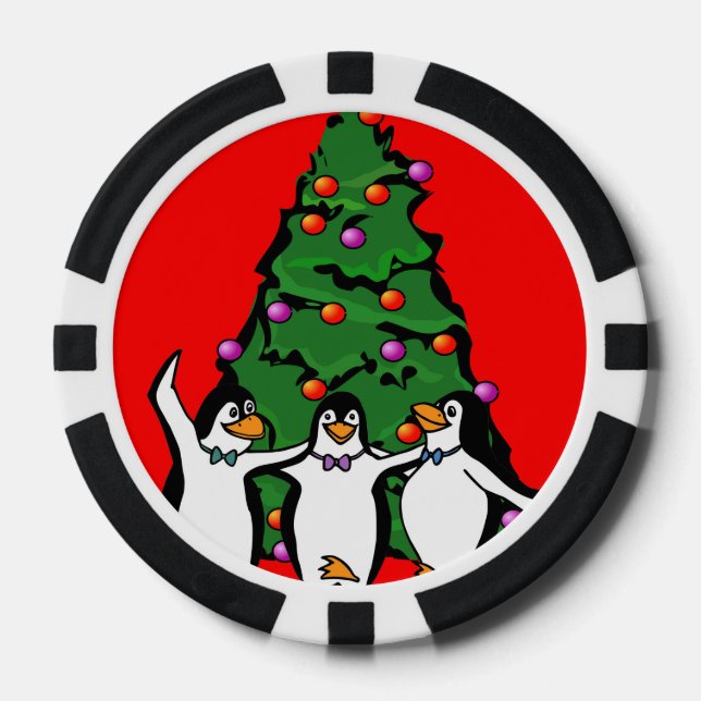 Feliz Navidad Pingüinos felices Póquer Chips, Negr (Anverso)