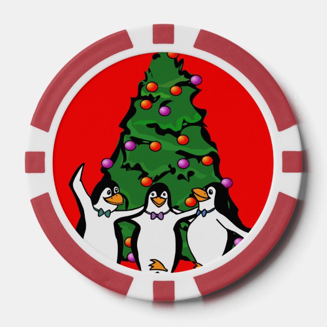 Feliz Navidad Pingüinos felices Póquer Chips, Rojo (Anverso)