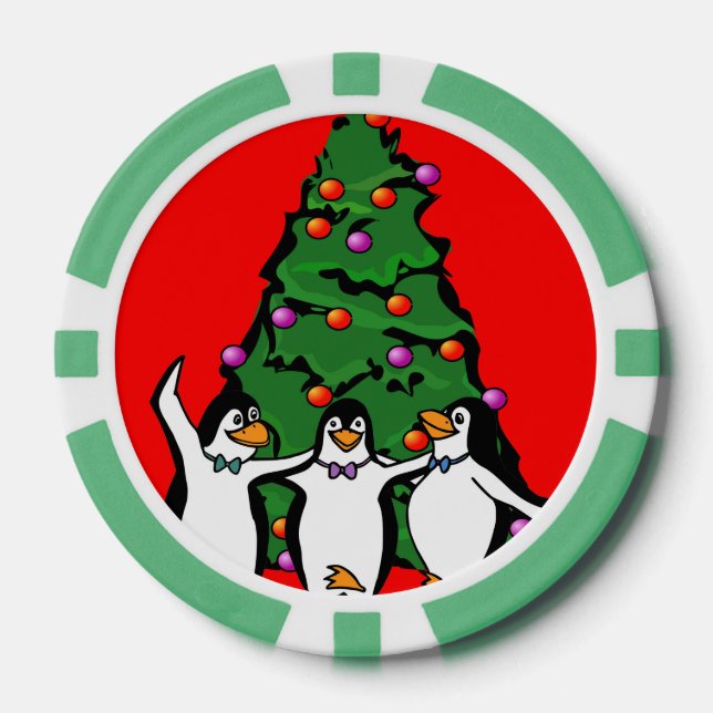 Feliz Navidad Pingüinos felices Póquer Chips, Verd (Anverso)