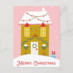 Feliz Navidad Pink Gingerbread House Card