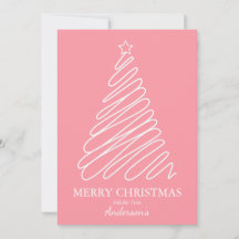 Feliz Navidad Pink White Scribble Tree