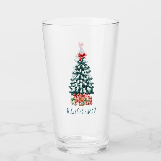 Feliz Navidad Pino Cubierto de Nieve (Anverso)