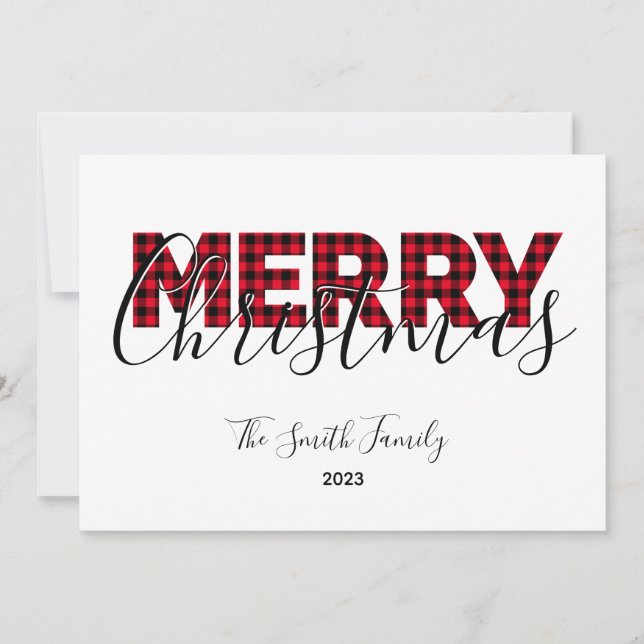 Feliz Navidad Plaid Búfalo Rojo y Caligrafía (Anverso)