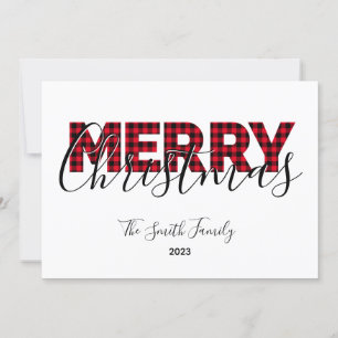 Feliz Navidad Plaid Búfalo Rojo y Caligrafía