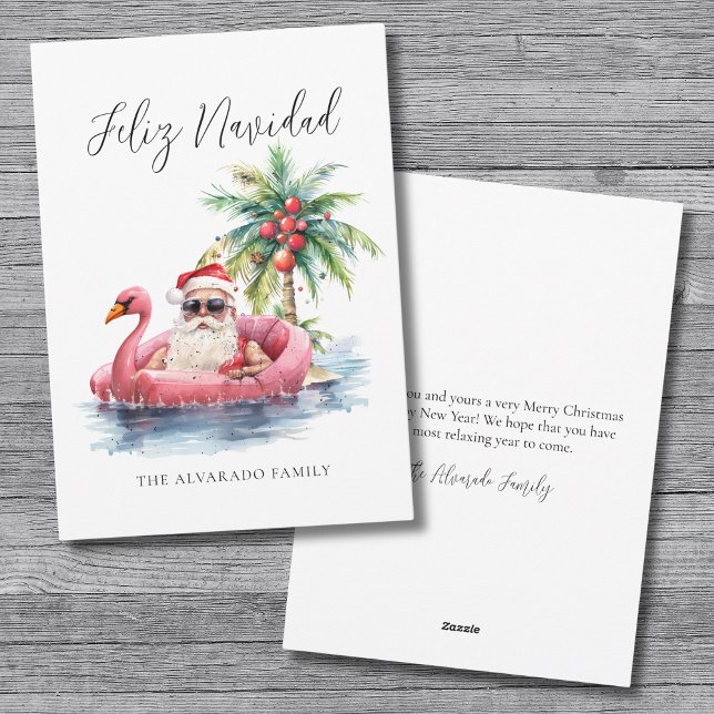 Feliz Navidad Playa Santa Claus Navidad (Christmas Tree Beach Feliz Navidad Holiday Card)