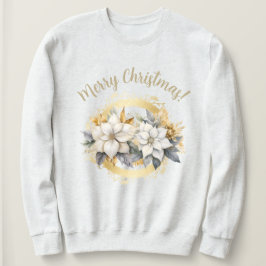 Feliz Navidad Poinsettia Blanca y Dorada Sudadera