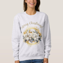 Feliz Navidad Poinsettia Blanca y Dorada Sudadera