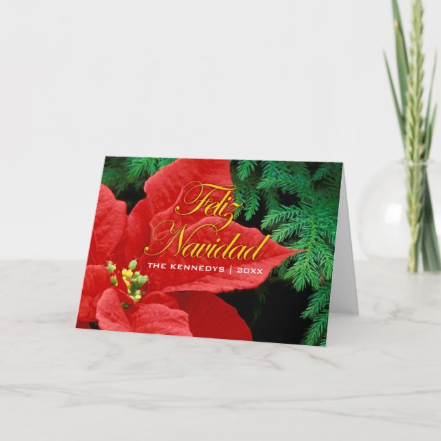 Feliz Navidad - Poinsettia Roja y Lazo de Abeto (Anverso)
