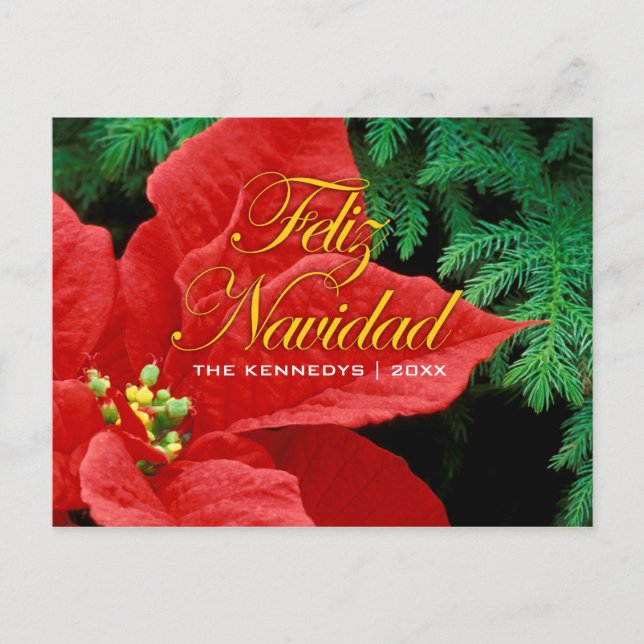 Feliz Navidad - Poinsettia Rojo y Flor Bow (Anverso)