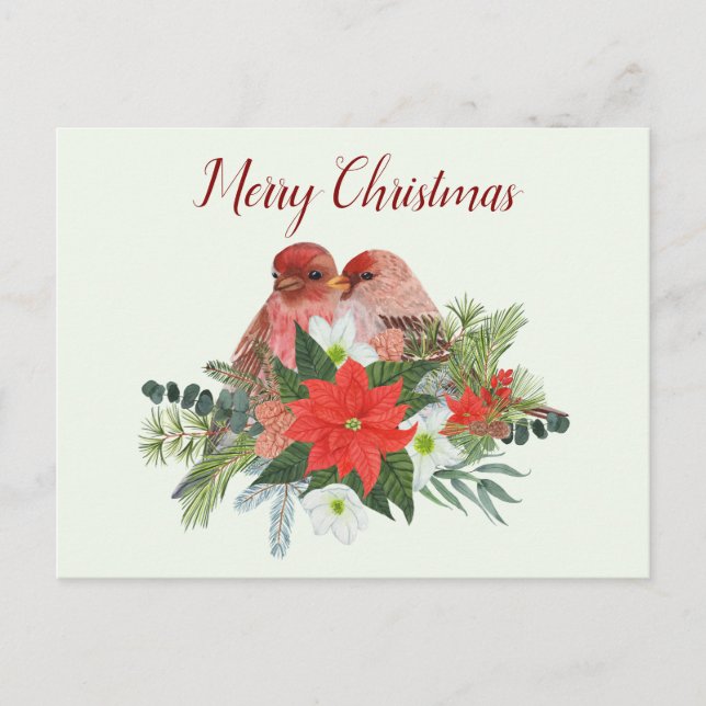 Feliz Navidad Poinsettia y dos Aves Rojas (Anverso)