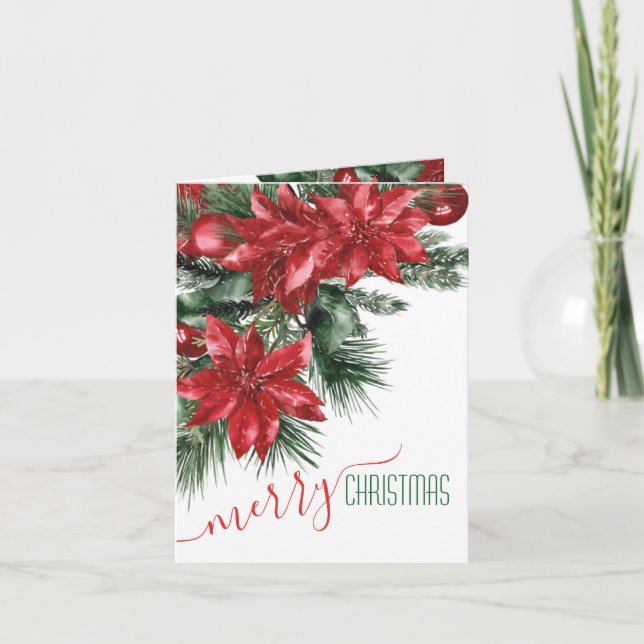 Feliz Navidad Poinsettias Rojas Pine Bough (Anverso)