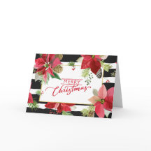 Feliz Navidad Poinsettias, tarjeta Black Stripes