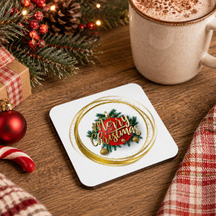 Feliz Navidad posavasos de plástico duro dorado