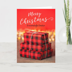 Feliz Navidad Profesor Pila de Regalos sobre Rojo