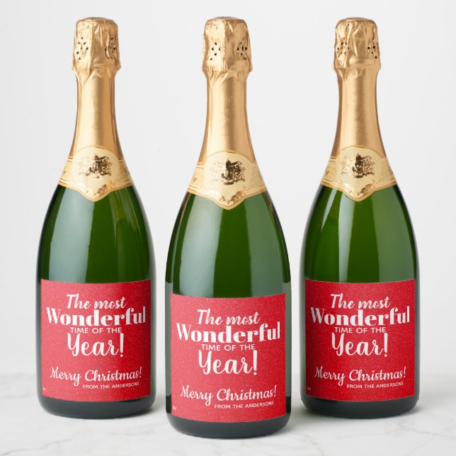 Feliz Navidad Purpurina rojo Sparkling Etiqueta de (Botellas)