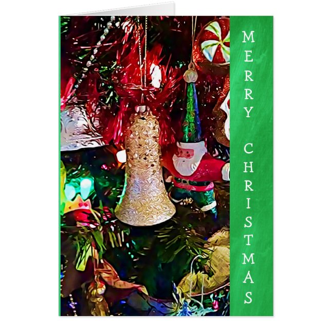 Feliz Navidad Purpurinoso Bell y Santa Card (Frente)