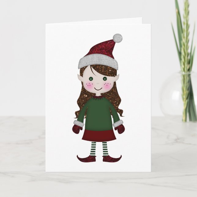 Feliz Navidad Purpurinoso Elf Chica Invierno Verde (Anverso)