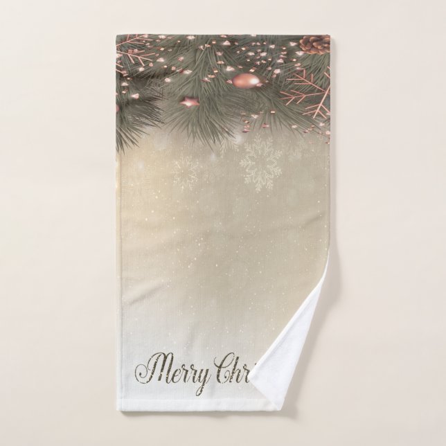 Feliz Navidad,Ramas de Pino Bolas,Copos de Nieve (Toalla de mano)