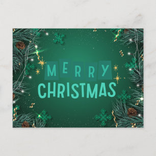 Feliz Navidad Ramas de Pino Verde y Copos de Nieve