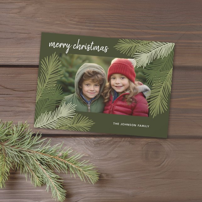 Feliz Navidad - Ramas de Whimsica Modernas Foto (Green Pine Branches and a place for 1 photo - download option available)