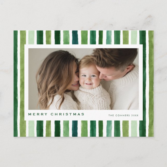 Feliz Navidad Rayas de acuarela verdes (Anverso)